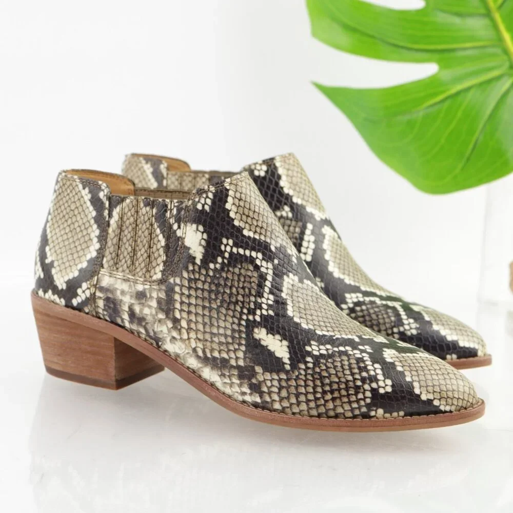 Madewell Womens Sonia Boot Size 7.5 Brown Leather Python Low Heel Chelsea Bootie